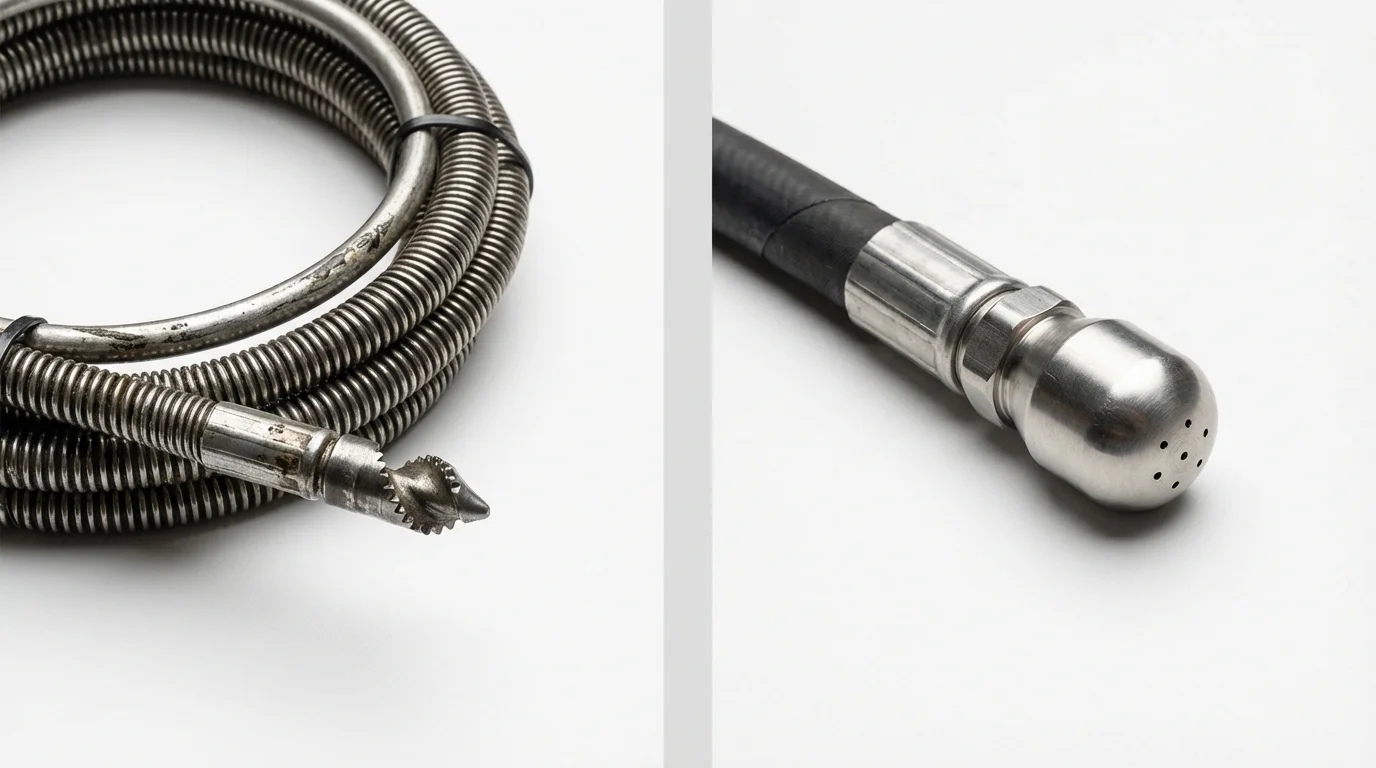 Drain snake cable and hydro jetting nozzle used for drain cleaning in Caledonia, MS
